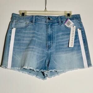 Tinsel Town Blue White Stripe Raw Hem High Rise Jean Shorts